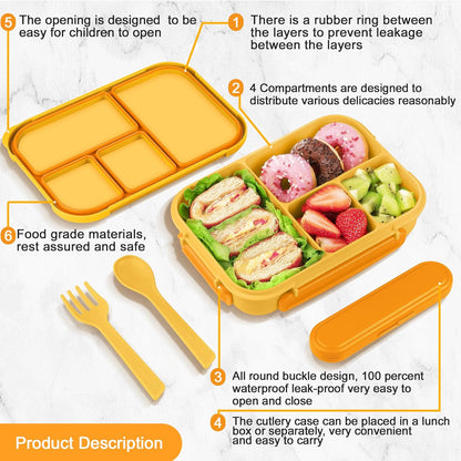Amathley Lunch Box Kids,Bento Box Adult Lunch Box,Leakproof Lunch Containers for Adults/Kids/Toddler,1200ML-4 Compartments bento Lunch box with Utensil,Microwave & Dishwasher Safe(Dark Gray)