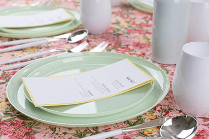 PLASTICPRO [30 Pack 10.7'' Christmass Green Plastic Party Plates Edge Collection Premium heavyweight Elegant Disposable Tableware Dishes
