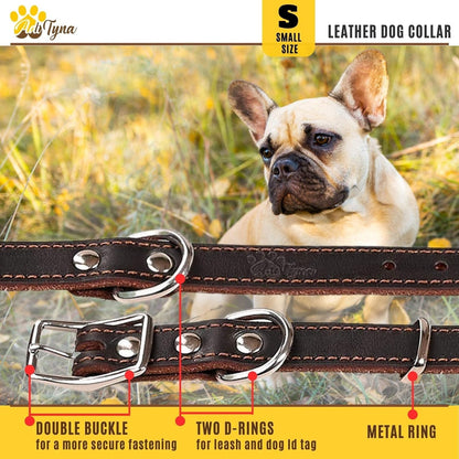 ADITYNA Heavy-Duty Leather Dog Collar for Medium Dogs - Soft and Strong, 100% Genuine Leather - Collier Pour Chien (Medium: Fit 13" - 20" Neck, Brown)