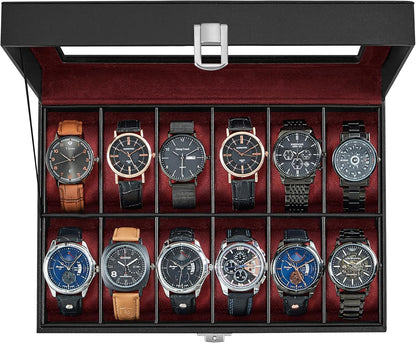 SONGMICS Watch Box, 6-Slot Watch Case, Watch Box Organizer, Black Synthetic Leather, Greenish Gray Lining UJWB06BK