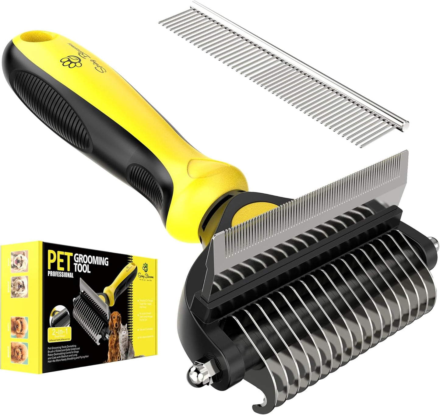 Spring Blossoms-2 in 1 Professional Grooming Rake for Cats & Dogs-Dematting Comb for Easy Mats & Tangles Removing,Pet Brush Safe No More Nasty Shedding and Flying Hair (Orange)