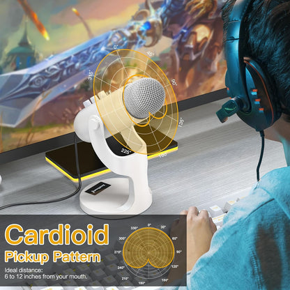ZealSound Podcast Microphone, Noise Cancellation Mic with Gain, Volume Adjustment & Mute Button, Monitor & Echo, for ASMR, Vocal Recording, YouTube, TikTok, PC, iPhone, iPad, Android, Mac, K66, White