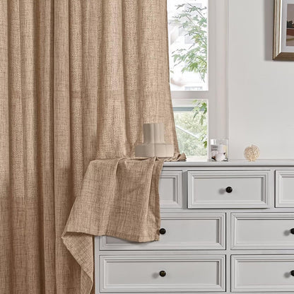 YoungsTex Natural Linen Curtains 84 Inch Long for Living Room Bedroom Grommet Top Light Filtering Privacy Linen Textured Window Semi Sheer Drapes, 2 Panels, 52x84 Inch, Natural