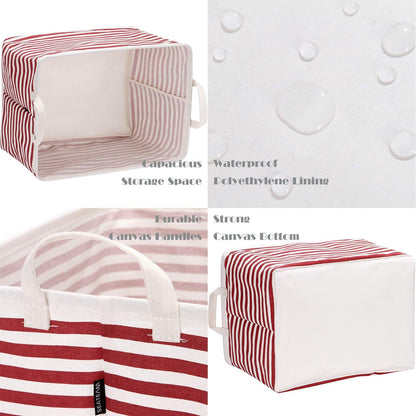 Sea Team 16.5 x 11.8 x 9.8 inches Square Canvas Fabric Storage Bins Shelves Storage Baskets Organizers for Nursery & Kid's Room, Grey Stripe