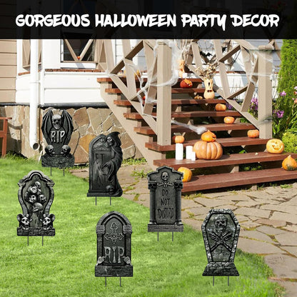 6 PCS 16.9" x9.8" Halloween Yard Signs Tombstones Outdoor Decorations