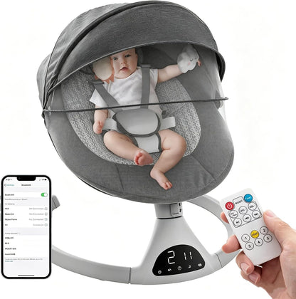Baby Baby Swing for Newborn,Electric Baby Swings with Music Speaker,5 Speeds and Remote Control-Portable Infant Swing,Light Gray