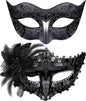 SIQUK Couple Masquerade Masks Sequins Venetian Party Mask Plastic Costume Mask Rhinestone Mardi Gras Mask for Couples, Black