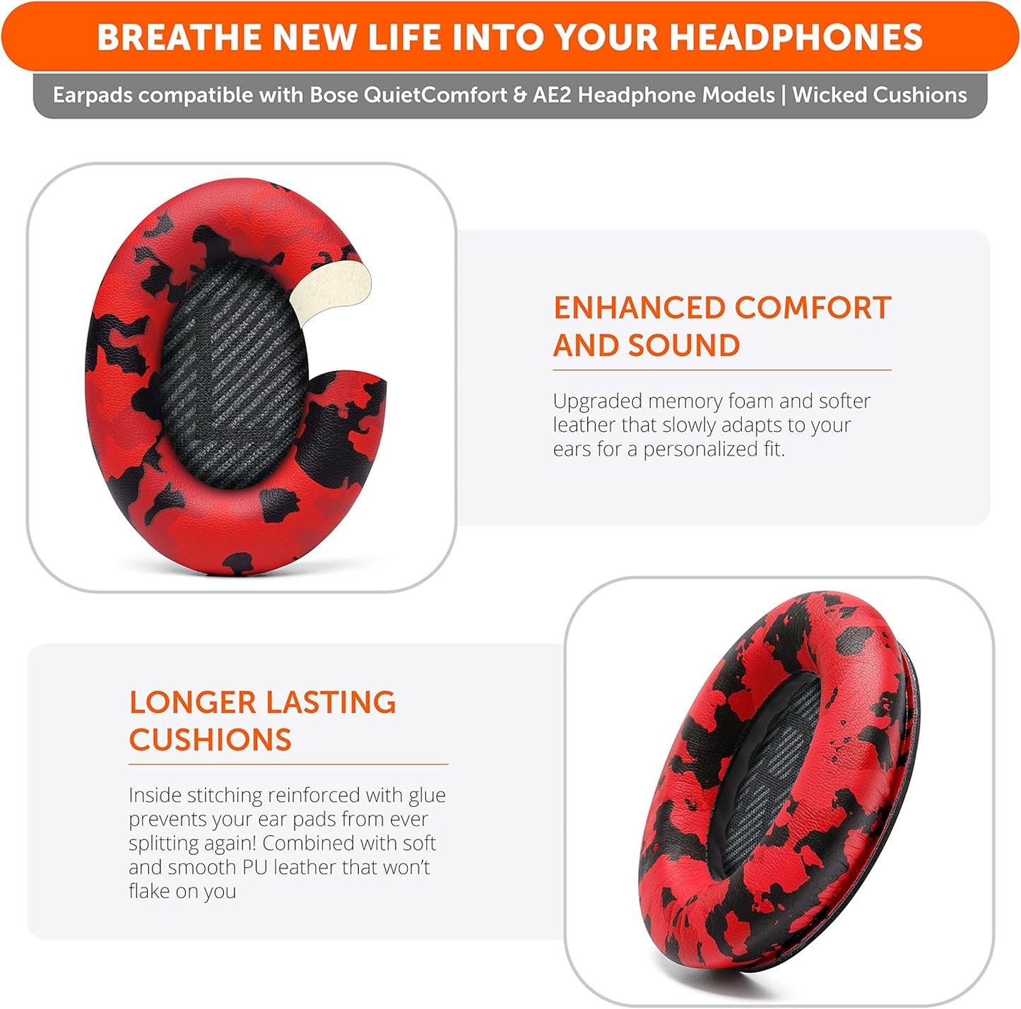WC Wicked Cushions Upgraded Replacement Ear Pads for Bose QC35 & QC35ii (QuietComfort 35) Headphones & More - Softer Leather, Luxurious Memory Foam, Added Thickness, Extra Durability | Midnight Blue