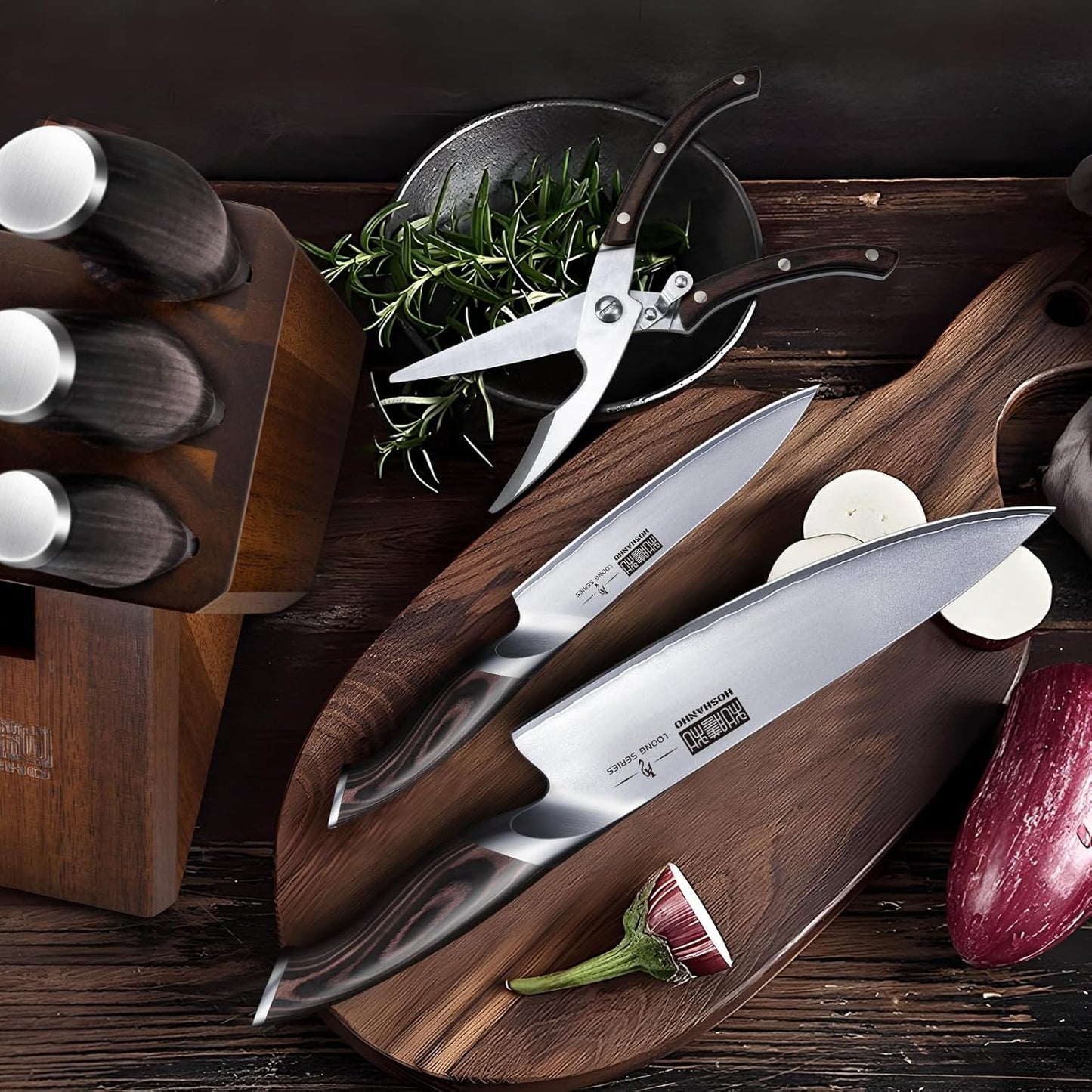 HOSHANHO 16-Piece Knife Set, Japanese High Carbon Stainless Steel Kitchen Knife Set, Ultra Sharp Chef Knife Block Set with Sharpener