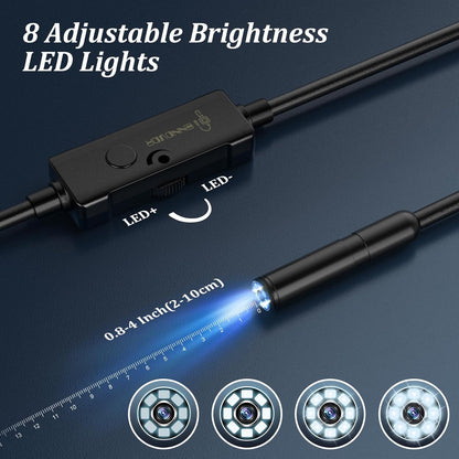 Endoscope Camera with Light, Ennovor 1920P HD, Endoscope Inspection with 8 Adjustable LED Lights, Borescope with Flexible Rigid Snake Camera, IP67 Waterproof and No WiFi Required, for Android iOS