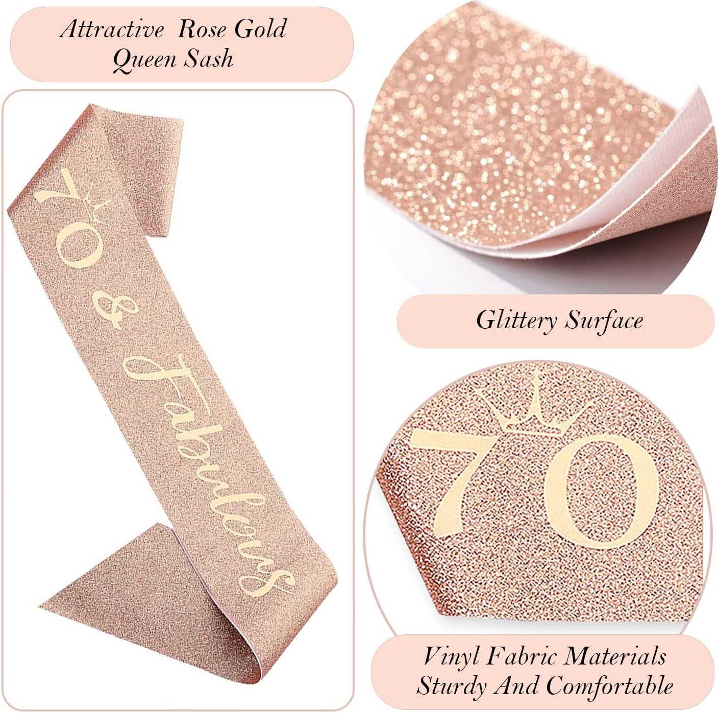 8pcs 40th Birthday Decorations gifts for Women, Including 40th Happy Birthday Cake Topper, Queen Sash with Pearl Pin, Sweet Rhinestone Tiara Crown for Women, Number Candles and Balloons (Rose Gold)