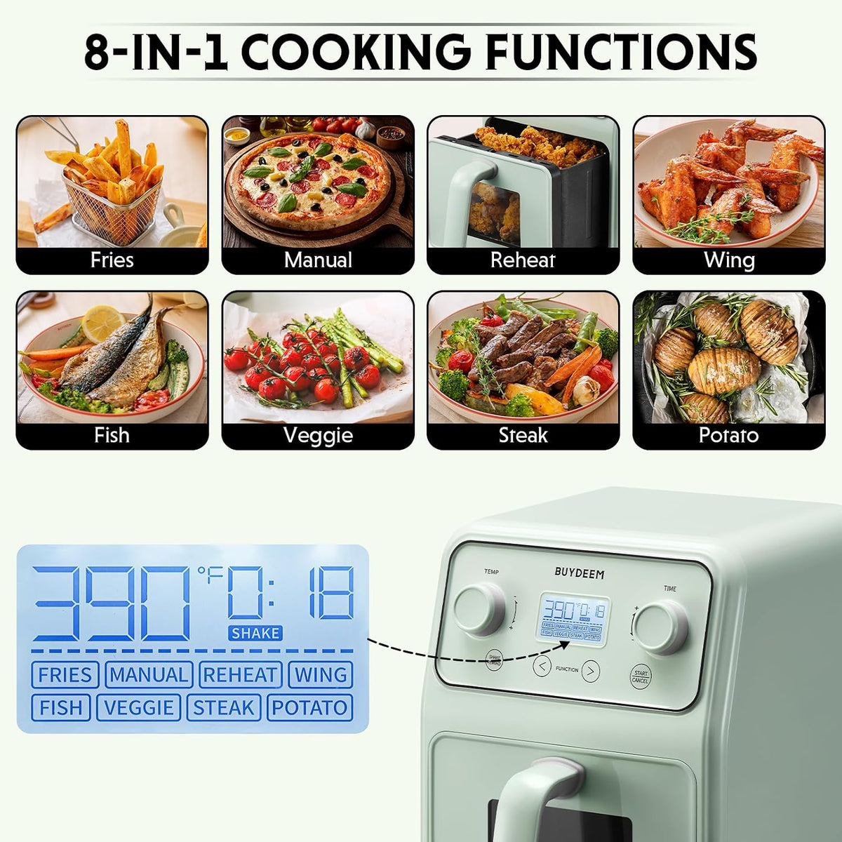 BUYDEEM F51 Air Fryer, Visible Window, One-Touch Control with LCD Display