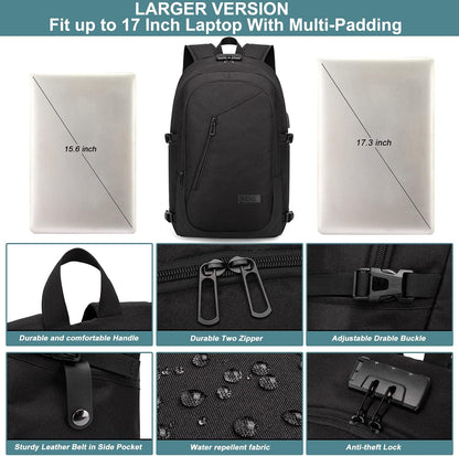 Laptop Backpack,Anti Theft Business Travel Backpack for Men Women Work Bag Slim Laptop Bag with USB Charging Port Lock,Durable Water Resistant Computer Bag Fits 15.6 Inch Laptop Notebook,Black