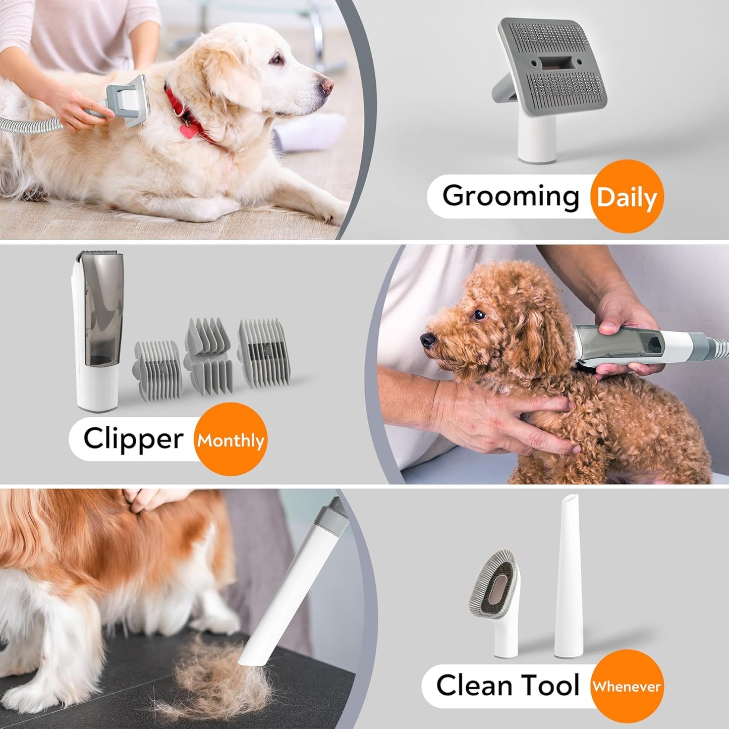 Excegbot Dog Grooming Vacuum, 12kPa Low Noise Pet Hair Vacuum with 2L Dust Cup – 99% Hair Removal for Dogs & Cats, Includes 5 Proven Grooming Tools for Home Cleaning