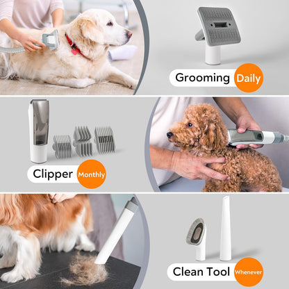 Excegbot Dog Grooming Vacuum, 12kPa Low Noise Pet Hair Vacuum with 2L Dust Cup – 99% Hair Removal for Dogs & Cats, Includes 5 Proven Grooming Tools for Home Cleaning