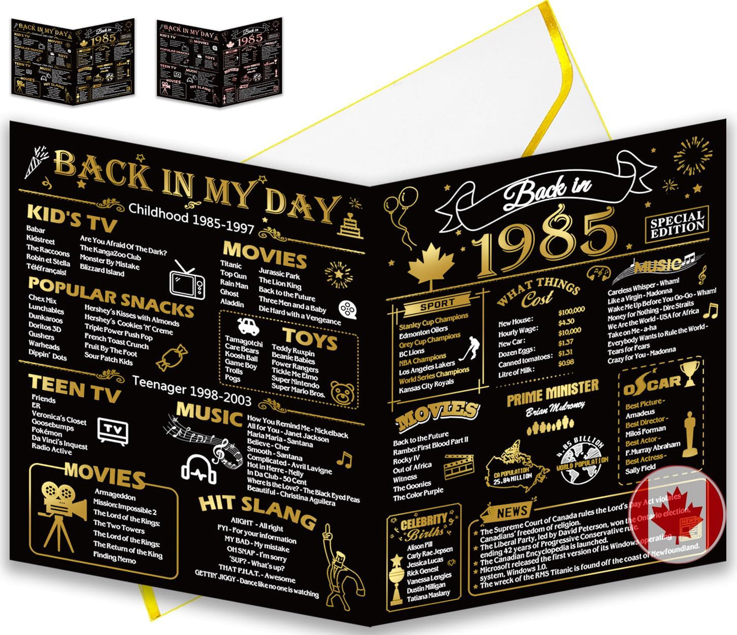 50th Birthday Card, Jumbo CANADA 25x20cm Back in 1975, Gilding Happy 50th Birthday Decoration for Woman, Men, Funny 50 Birthday Gifts for Wife, Husband, Him, Her, Mom