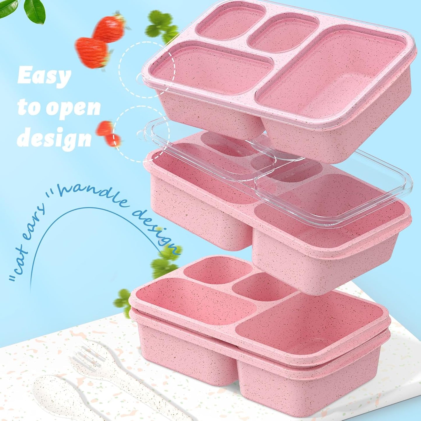 Large Capacity Bento Box for Adults, 4-Piece Set – Stackable Lunch Box with 4 Compartments, Microwave & Dishwasher Safe, Reusable Meal Prep Containers, Snack Containers for Kids & Adults (4 Colors)