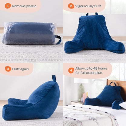 Linenspa Shredded Foam Reading Pillow - Perfect for Adults, Teens, and Kids - Velour Cover - 3 Year U.S. Warranty, Stone