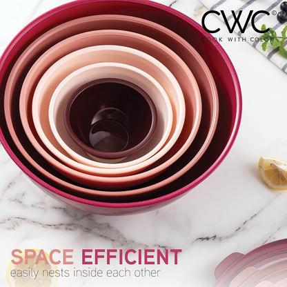 COOK WITH COLOR Mixing Bowls with TPR Lids - 12 Piece Plastic Nesting Bowls Set Includes 6 Prep Bowls and 6 Lids, Microwave Safe Mixing Bowl Set (Mint)