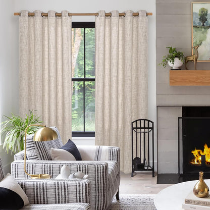 YoungsTex Natural Linen Curtains 84 Inch Long for Living Room Bedroom Grommet Top Light Filtering Privacy Linen Textured Window Semi Sheer Drapes, 2 Panels, 52x84 Inch, Natural