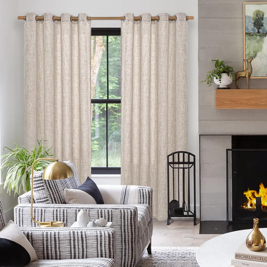 YoungsTex Natural Linen Curtains 84 Inch Long for Living Room Bedroom Grommet Top Light Filtering Privacy Linen Textured Window Semi Sheer Drapes, 2 Panels, 52x84 Inch, Natural - PuriLite