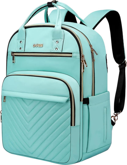 Laptop Backpack for Women Men, Water Resistant Travel Work Backpacks Purse Stylish College Business Teacher Nurse Computer Bag, Fits 17.3" Laptop Light Blue