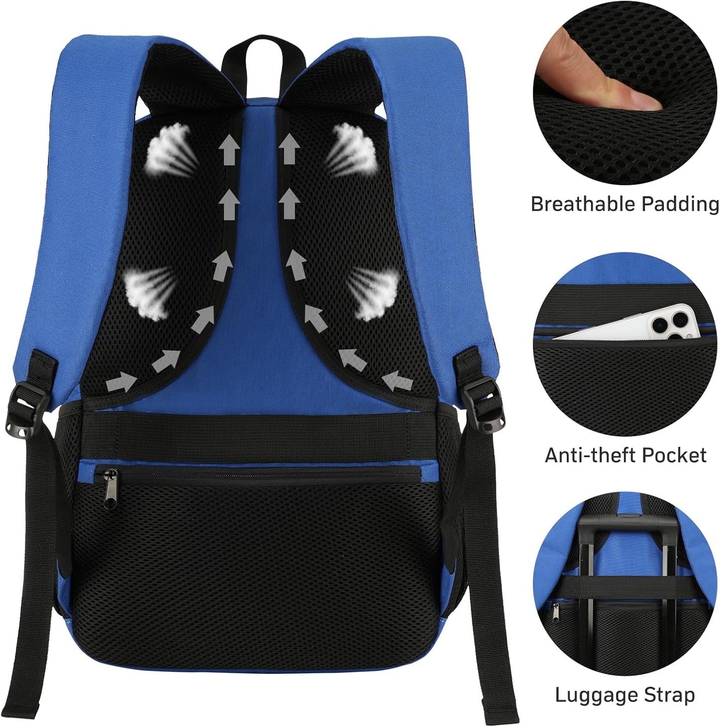 Black Backpack for Men Women, Durable Casual School Backpacks Teens Boys and Girls Classic 15.6 Inch Laptop Bookbag with USB Charger for College High School Work Travel