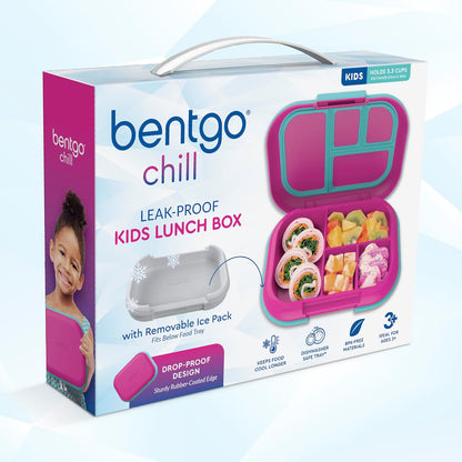 Bentgo Chill Kids Leak-Proof Lunch Box - 4-Compartment Bento Box with Built-In Ice Pack, 3.3 Cup Capacity, PFAS & BPA-Free, Microwave & Dishwasher Safe, Ideal Size for Ages 3 to 7 (Aqua)