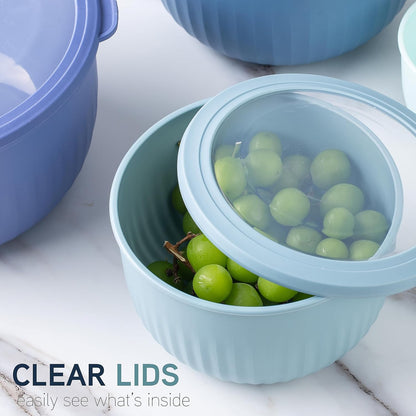 COOK WITH COLOR Prep Bowls with Lids- 8 Piece Nesting Plastic Small Mixing Bowl Set with Lids (Teal Ombre)