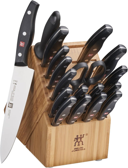 ZWILLING Twin Signature 19-pc Kitchen Knife Set with Block, Chef Knife, Professional Chef Knife Set, German Knife Set Light Brown - PuriLite
