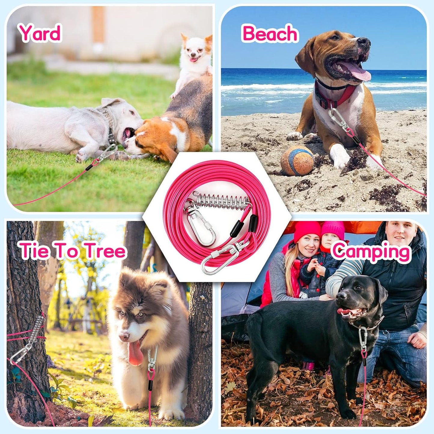 Tie Out Cable for Dogs, 10FT Dog Leads for Yard Chew Proof, Heavy Duty Dog Tie Out Cable for Large Dogs Up to 126lbs, Durable Dog Runner for Yard or Camping