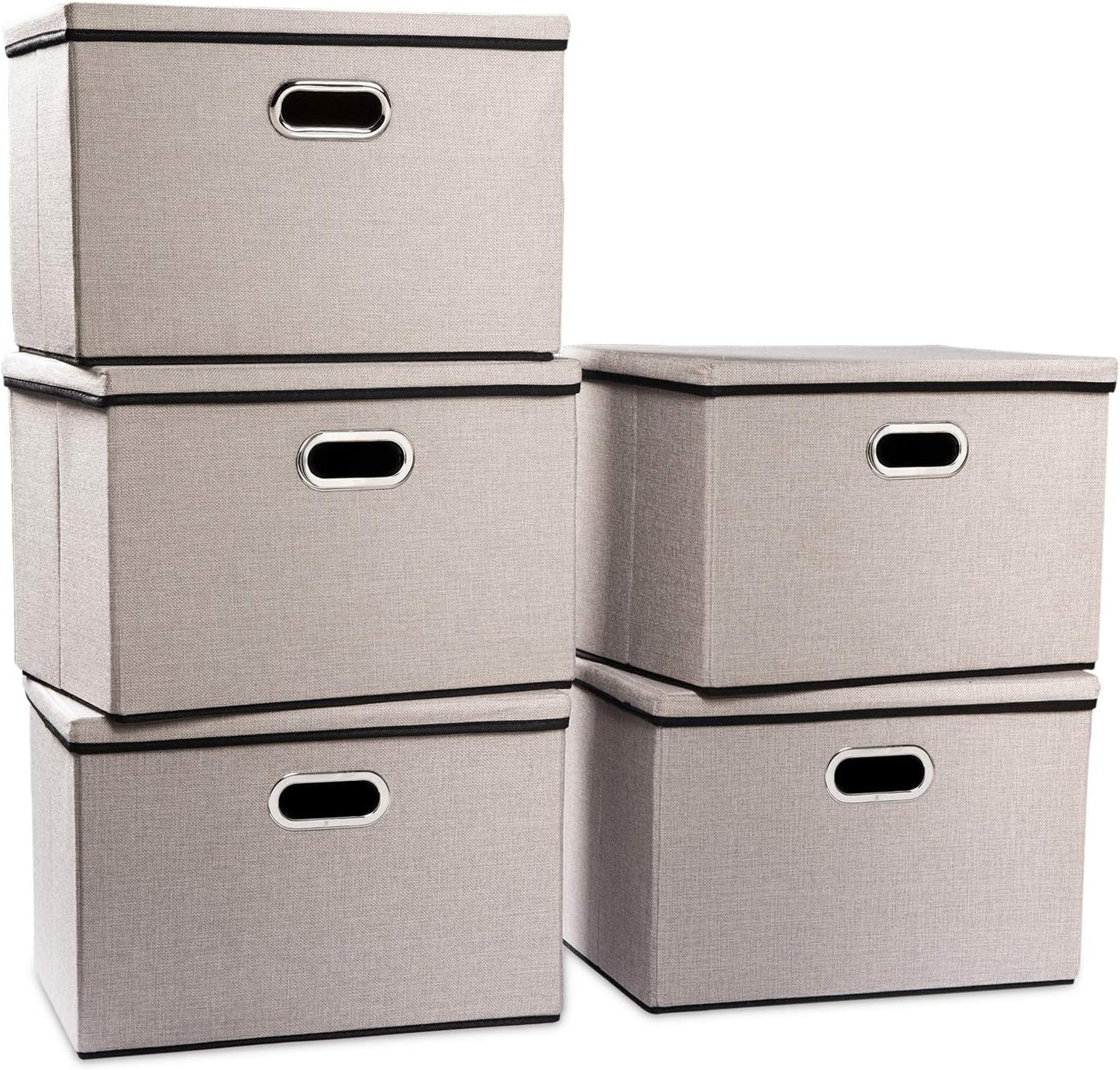 PRANDOM Large Foldable Storage Bin with Lid [1-Pack] Linen Fabric Decorative Storage Box Organizer Containers Basket Cube with Handles Divider for Bedroom Closet Office Living Room (17.7x11.8x11.8")
