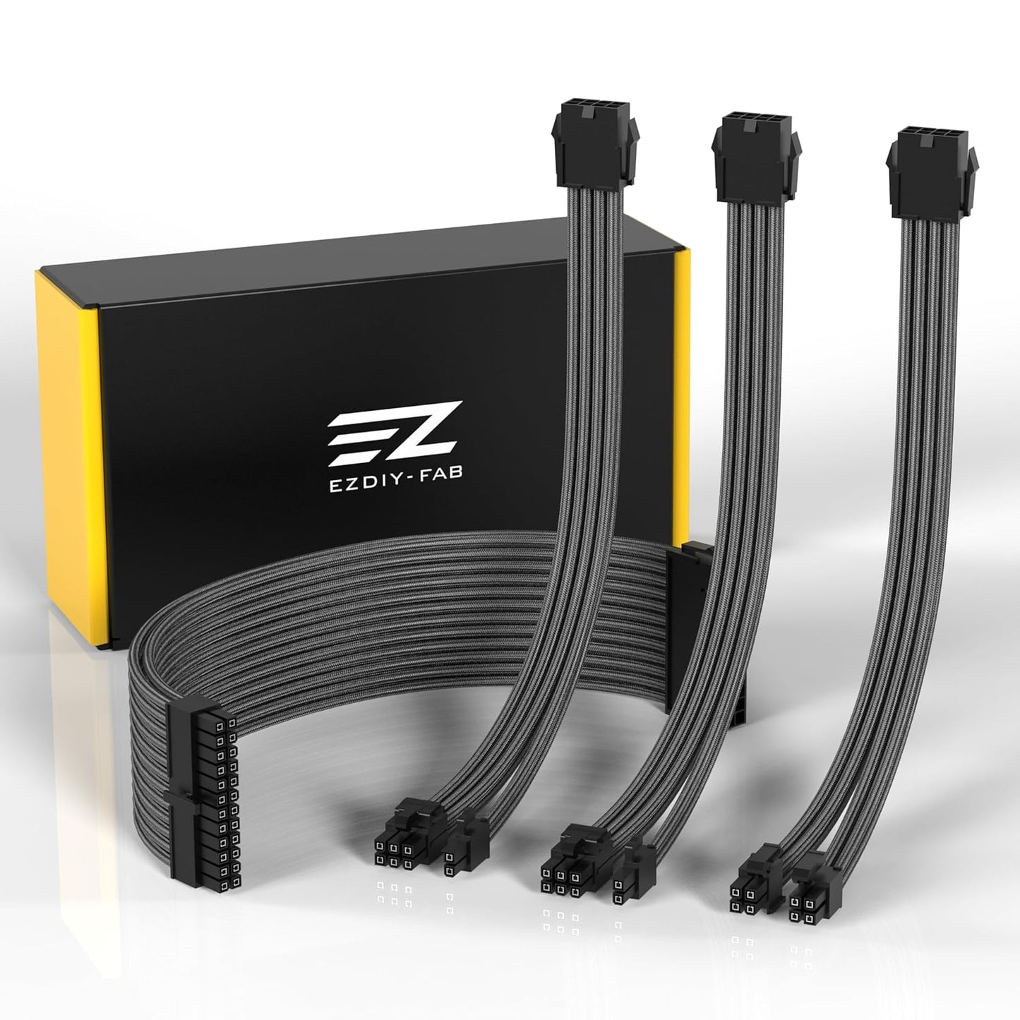 EZDIY-FAB PSU Extension Cable Sleeved Custom Mod PC Power Supply Cable, Soft Nylon Braided with Comb Kit 24PIN/8PIN to 6+2Pin/ 8PIN to 4+4PIN-30CM 300MM - All White Edition