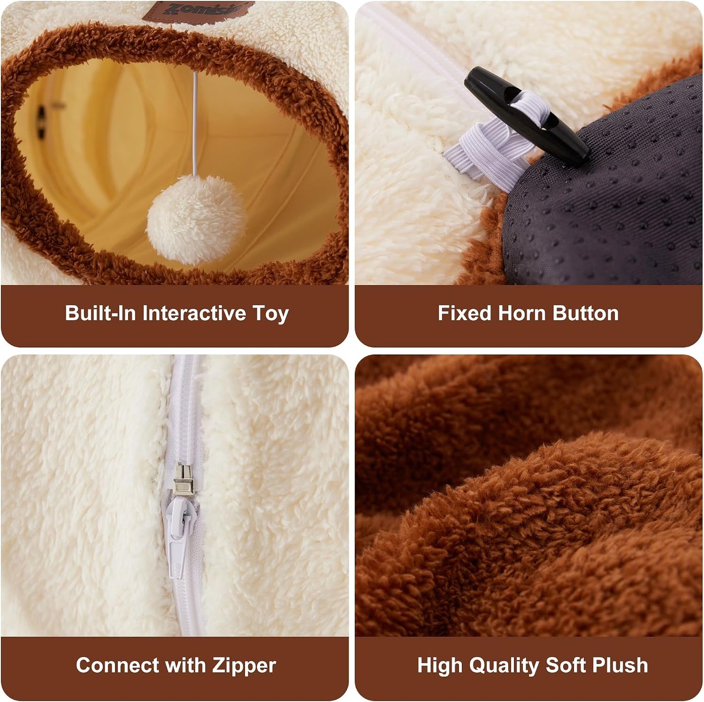 ZOMISIA Cat Tunnel Bed for Indoor Cats, Cute Cat Donut Toy Tunnel for Small Large Cats, Peekaboo Pet Cave Play Tunnel Toys for Kitten/Rabbit,Beige