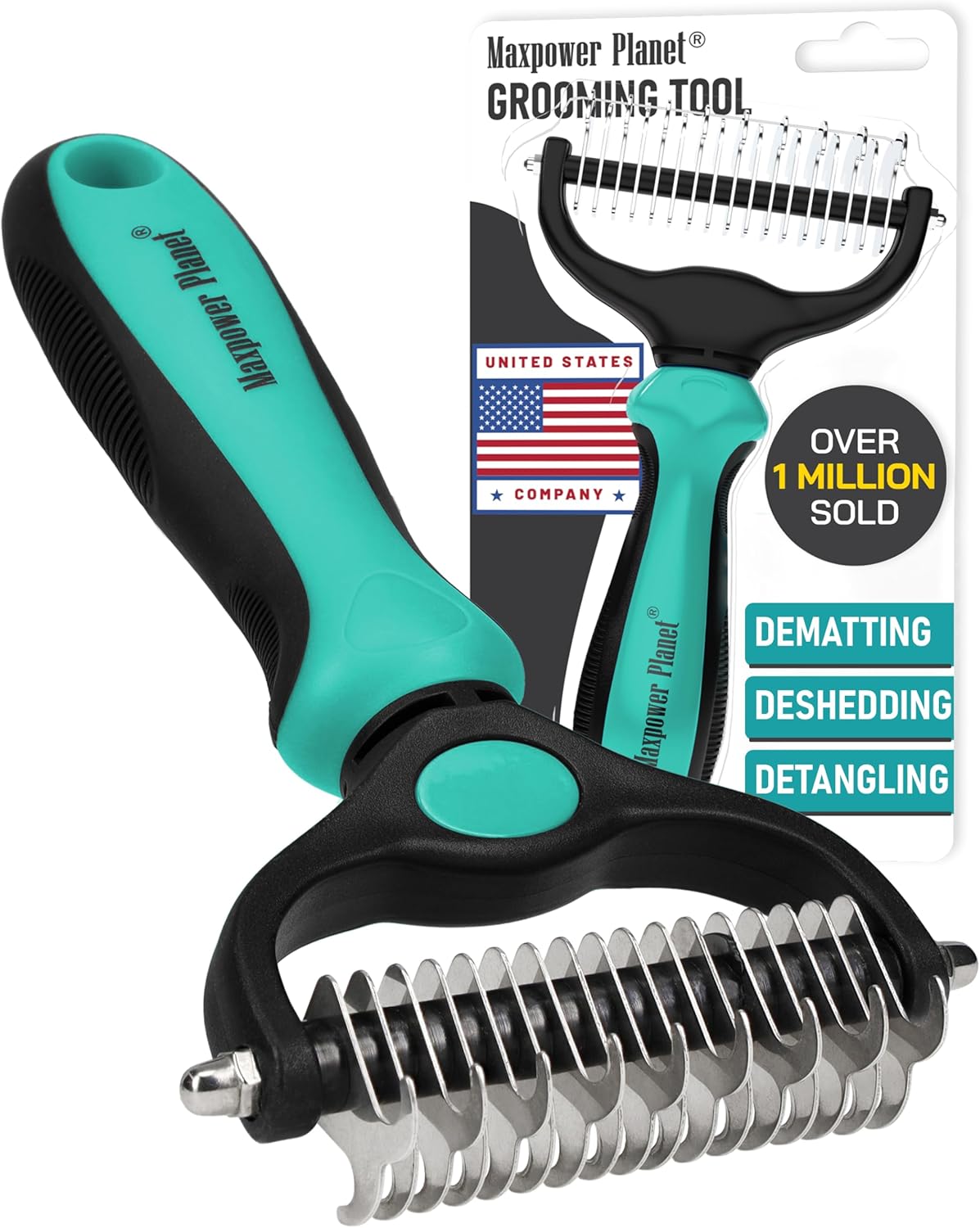 Maxpower Planet Pet Grooming Brush - Double Sided Shedding, Dematting - Undercoat Rake for Dogs - Dog Grooming Brush - Deshedding Brush for Dogs - Dog Brush, Cat Brush, Reduce Shedding by 95%, Black