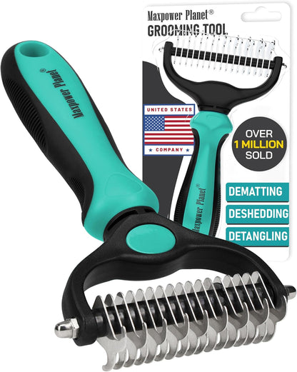 Maxpower Planet Pet Grooming Brush - Double Sided Shedding, Dematting - Undercoat Rake for Dogs - Dog Grooming Brush - Deshedding Brush for Dogs - Dog Brush, Cat Brush, Reduce Shedding by 95%, Black