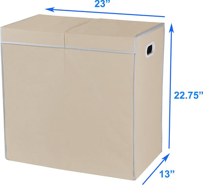 SimpleHouseware Double Laundry Hamper with Lid and Removable Laundry Bags, Beige