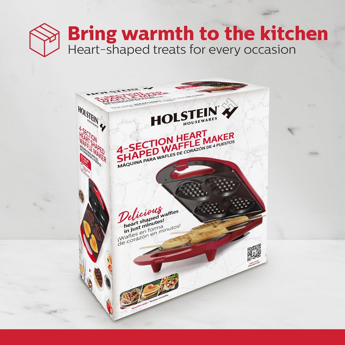 Holstein Housewares - Non-Stick Heart Waffle Maker, Lavender - Makes 4 Heart-Shaped Waffles in Minutes