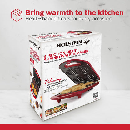 Holstein Housewares - Non-Stick Heart Waffle Maker, Lavender - Makes 4 Heart-Shaped Waffles in Minutes
