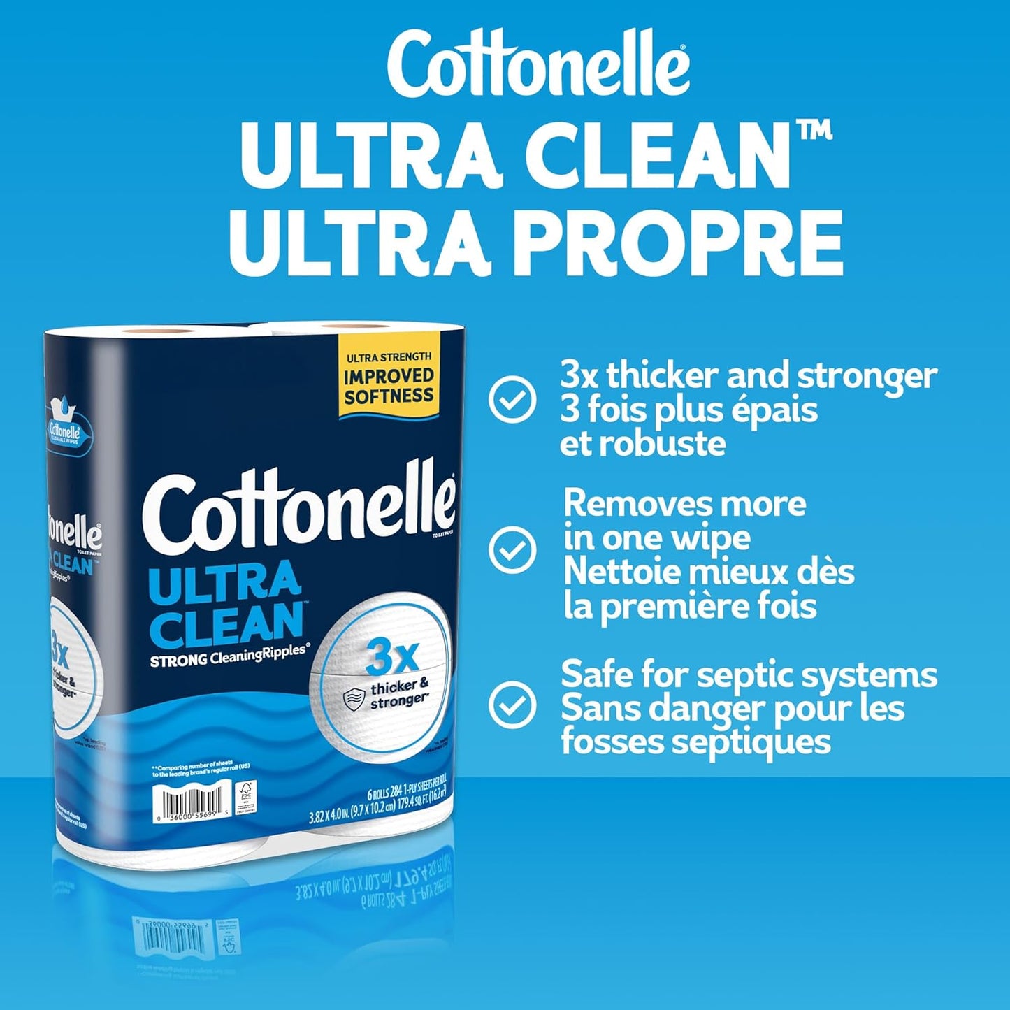 Cottonelle Toilet Paper, 24 Family Mega Rolls = 132 Regular Rolls (4 Packs of 6), Ultra Clean, Strong Bathroom Tissue, 353 Sheets per Roll, Packaging May Vary | Equals 132 Regular Rolls, 4-Pack of 6, Strong, Flushable, Plant Based, Packaging May Vary
