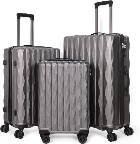 3-Piece Hardside Luggage Set with Spinner Wheels (Grey)