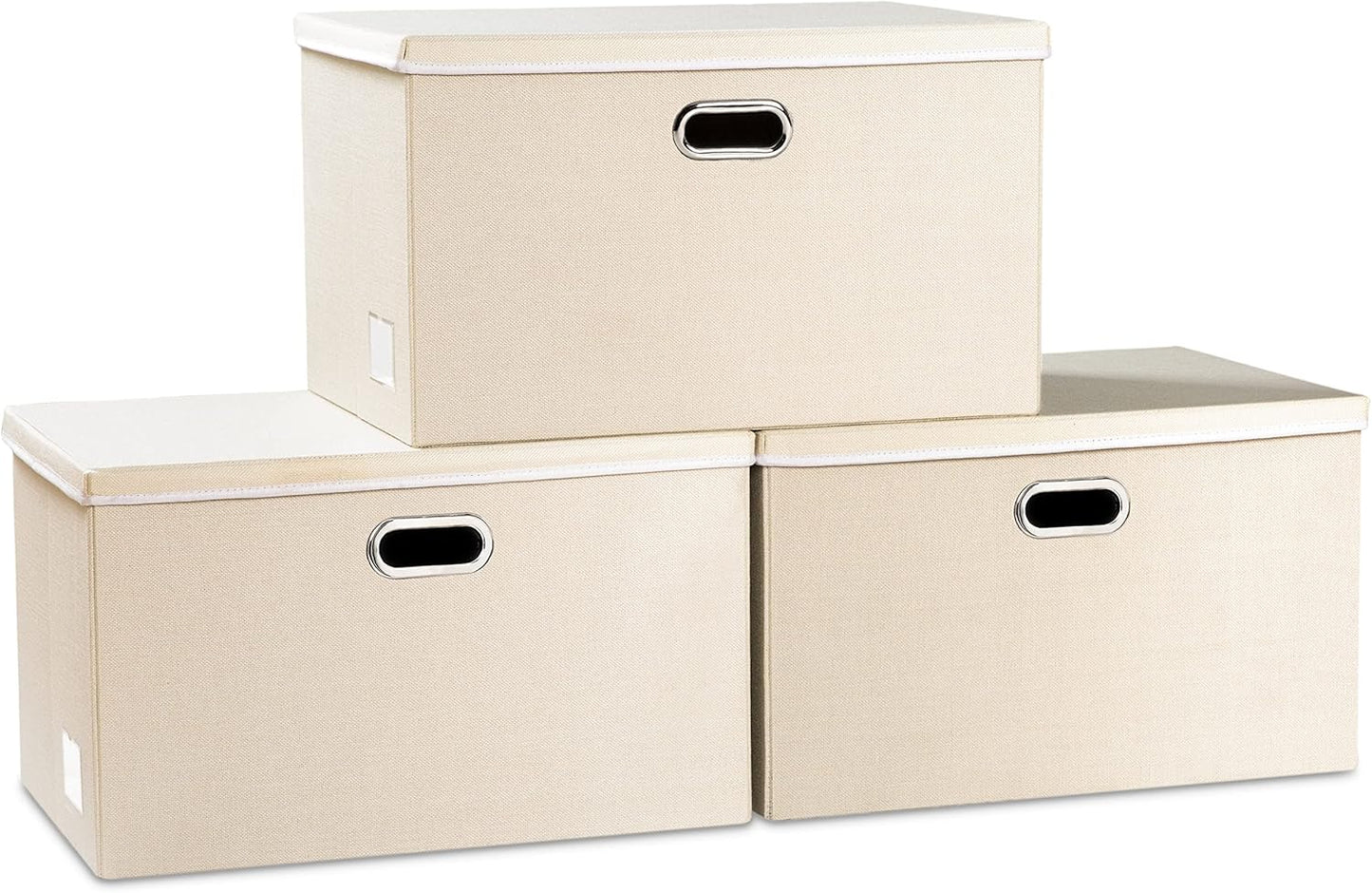 PRANDOM Large Foldable Storage Bin with Lid [1-Pack] Linen Fabric Decorative Storage Box Organizer Containers Basket Cube with Handles Divider for Bedroom Closet Office Living Room (17.7x11.8x11.8")