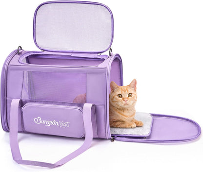 BurgeonNest Cat Carriers for Medium Cats Under 25 lbs, Pet Carrier for Cats with Unique Side Bag,Top Load Small Pet Carrier Soft-Sided Escape Proof with 4 Ventilated Windows