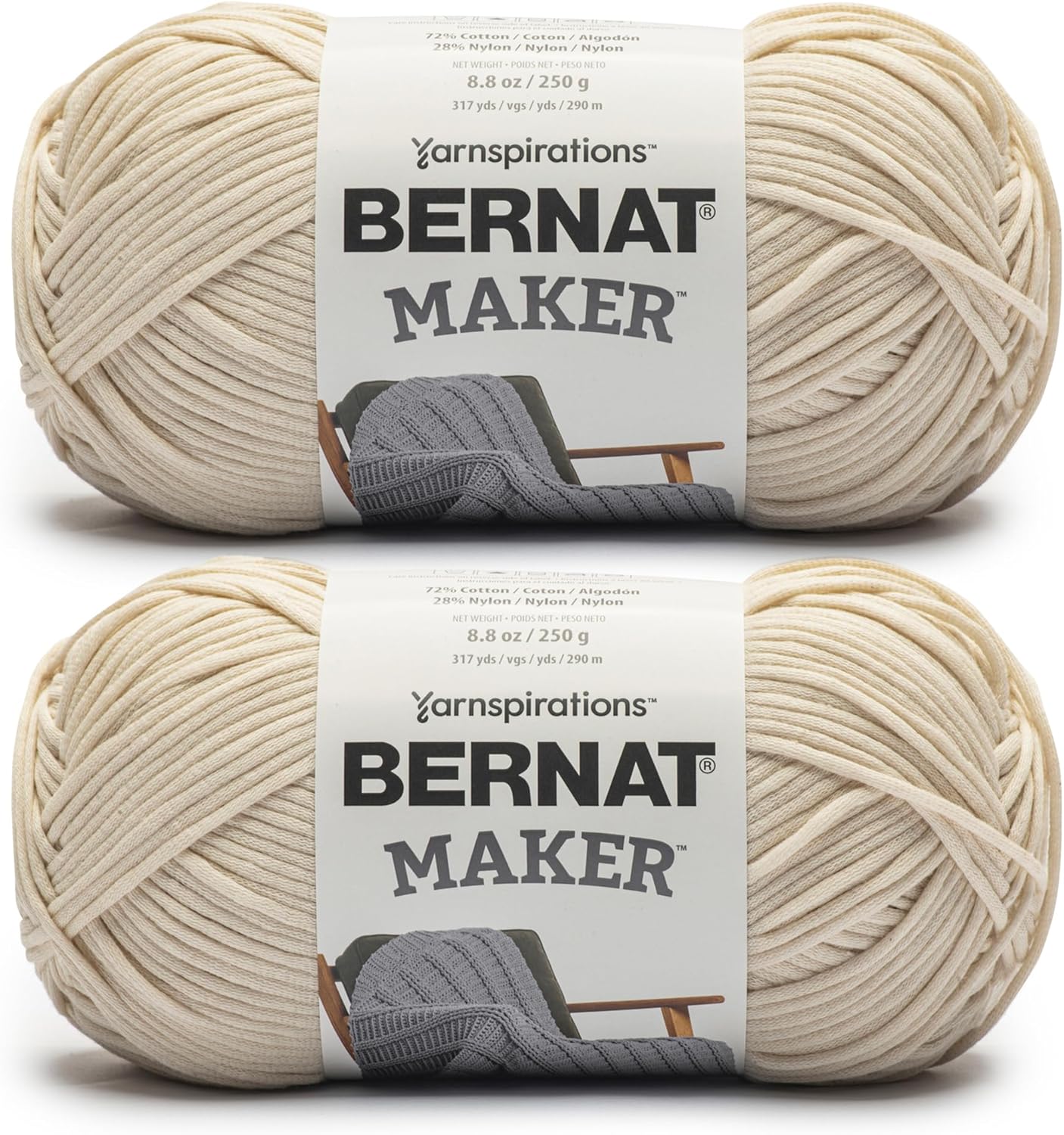 Bulky #5 Cotton Nylon Yarn (Cream) – 2 Pack 250g/8.8oz, 317 Yards Each – Soft, Machine Washable Yarn for Knitting, Crochet, Amigurumi & Home Decor - PuriLite