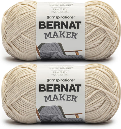 Bulky #5 Cotton Nylon Yarn (Cream) – 2 Pack 250g/8.8oz, 317 Yards Each – Soft, Machine Washable Yarn for Knitting, Crochet, Amigurumi & Home Decor - PuriLite