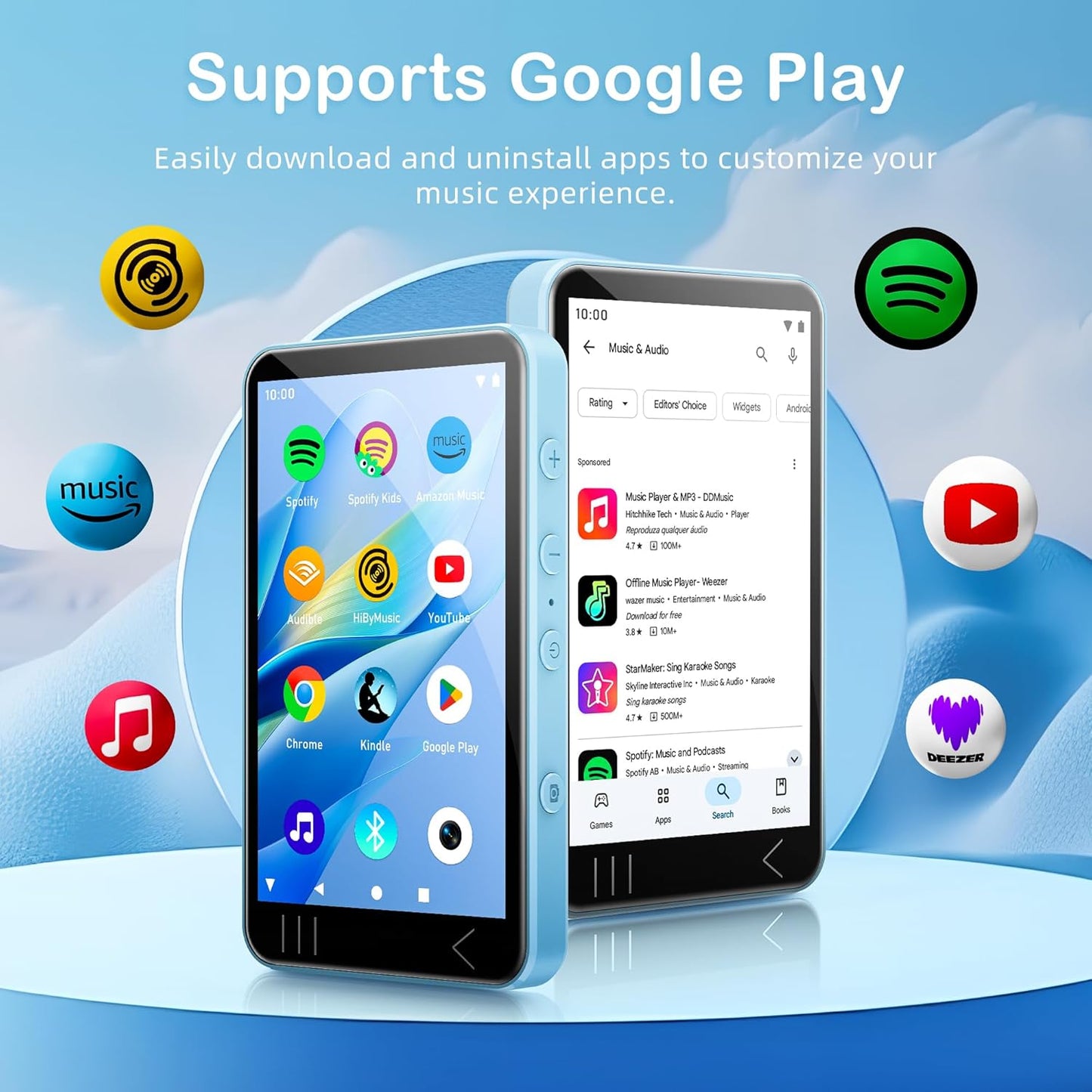 MP3 Player with Bluetooth and WiFi, Music Player with Camera Spotify Pandora,Amazon Music, 4" Touch Screen Android MP4 MP3 Player with Speaker 144GB MP4 & MP3 Player for Travel Sport