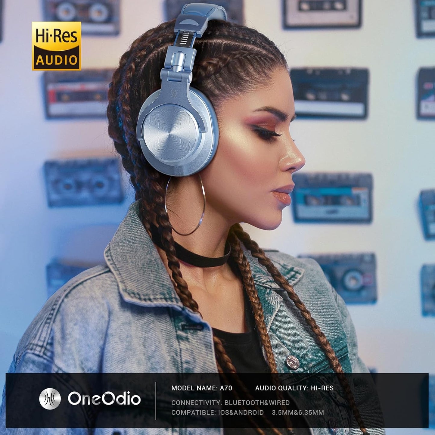 OneOdio A70 Fusion Bluetooth Over Ear Headphones with 72H Playtime, Studio DJ Headphones with Share-Port, Wired and Wireless Recording Headphones with Stereo Sound for Electric Drum Piano Guitar AMP