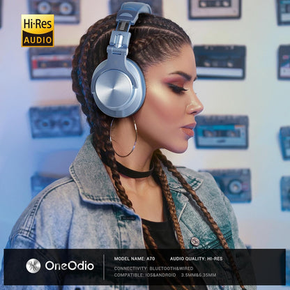 OneOdio A70 Fusion Bluetooth Over Ear Headphones with 72H Playtime, Studio DJ Headphones with Share-Port, Wired and Wireless Recording Headphones with Stereo Sound for Electric Drum Piano Guitar AMP