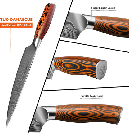 TUO Boning Knife - Razor Sharp Fillet Knife - High Carbon German Stainless Steel Kitchen Cutlery - Pakkawood Handle - Luxurious Gift Box Included - 7 inch - Fiery Phoenix Series