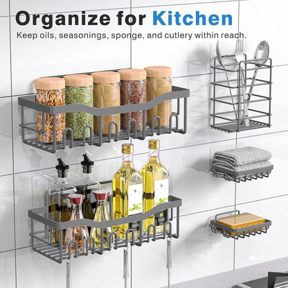 EUDELE 5-Pack Rustproof Stainless Steel Shower Caddy – No Drill Adhesive Bathroom Organizer with Large Capacity, Spacious Shower Shelves for Inside Shower, Kitchen & Home Decor Storage